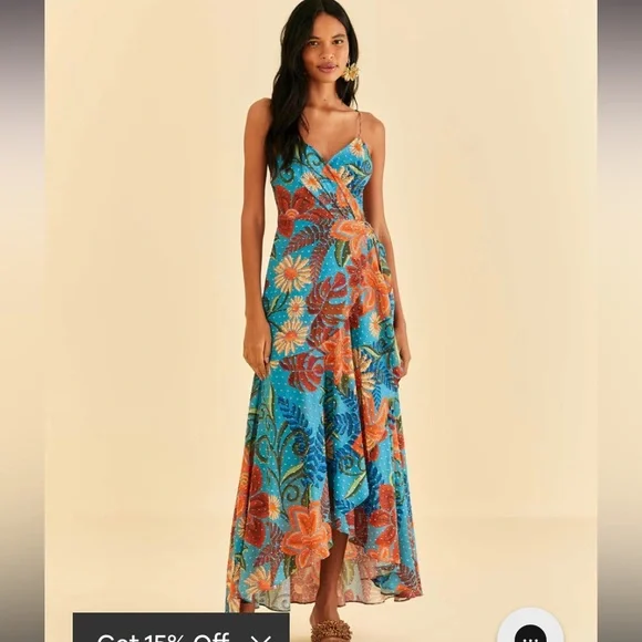 FARM Rio | Dresses | Farm Rio Floral Blue Maxi Dress | Poshmark